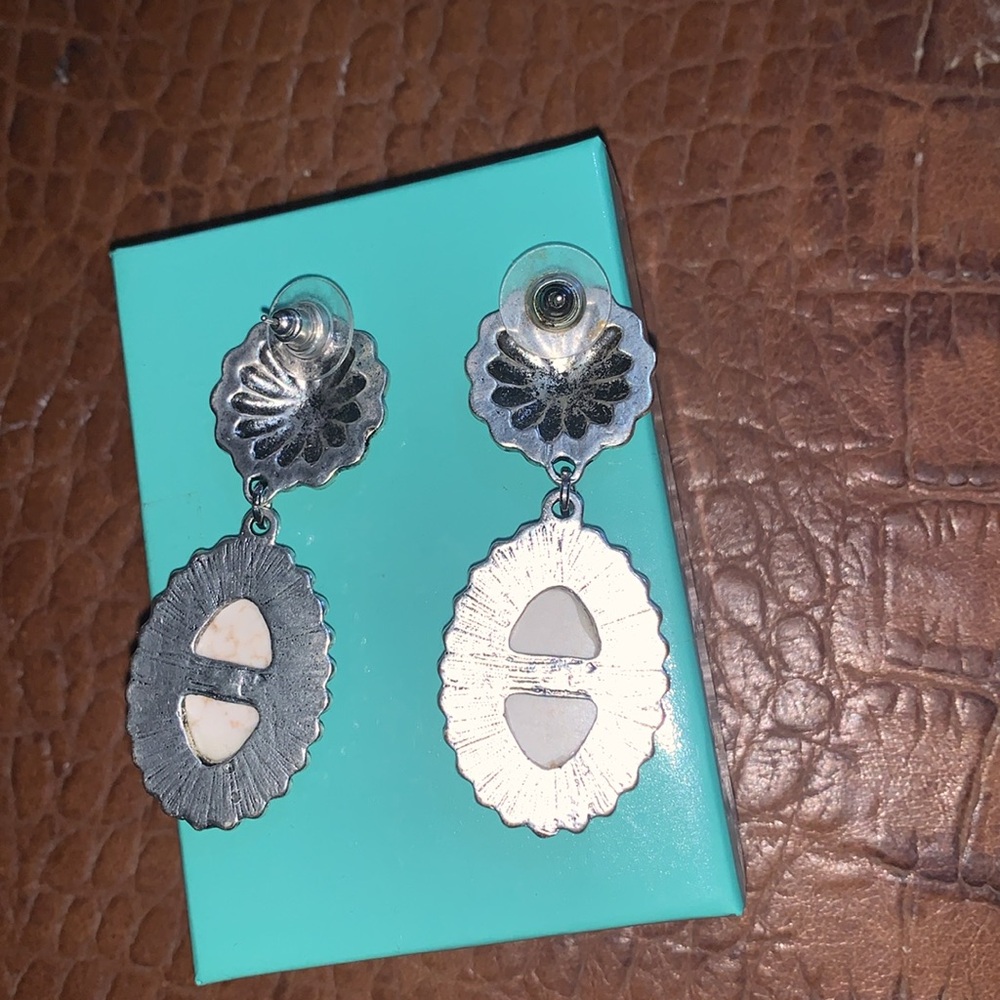 Faux White Buffalo Turquoise Earrings - Picture 3 of 5